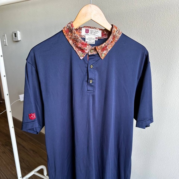 iliac Golf Handmade Men's XL Polo Blue with Floral - Picture 1 of 3